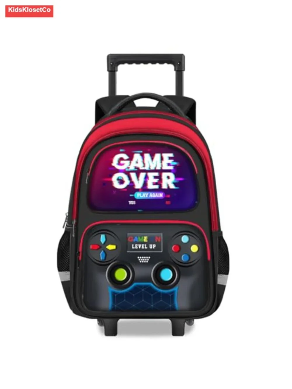 Boys Rolling Backpack with Wheels, Gamer Design, Wheeled Bookbag for School
